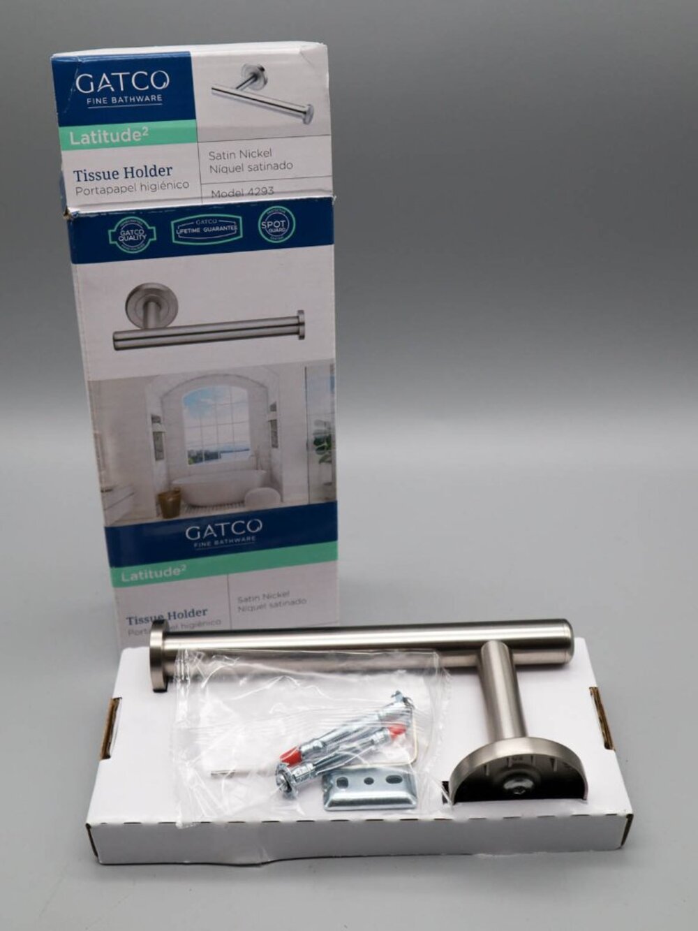 Gatco 4293 Latitude Toilet Tissue Paper Holder Satin Nickel Modern Contemporary